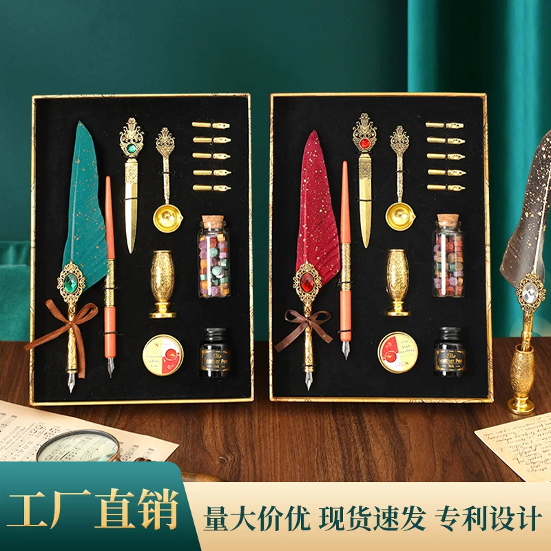 Writing brush, set, pen, with gem