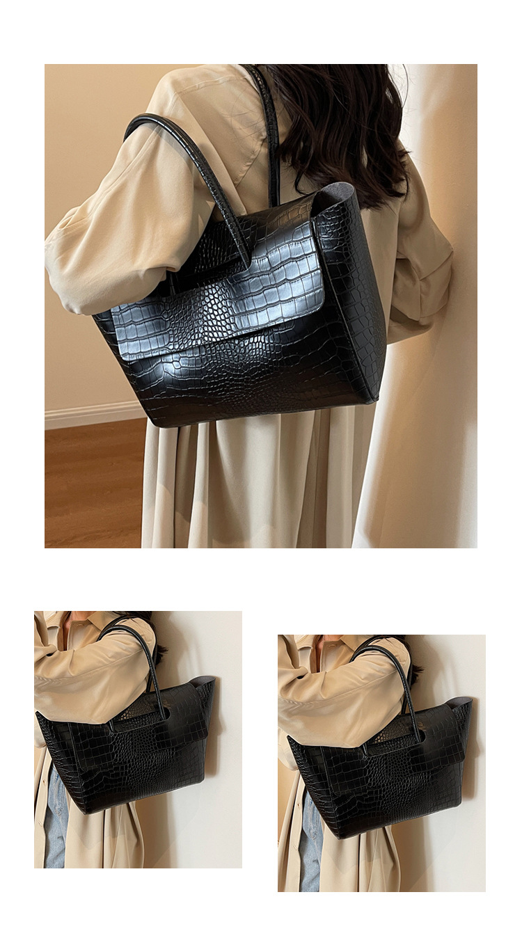 Crocodile Pattern Large Shoulder Bag For Women Retro Style Handbag_voghion.com