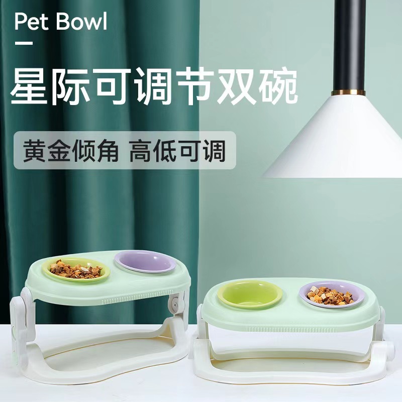 고양이 그릇 세라믹 고양이 음식 분지 개 그릇 더블 그릇 높은 랙은 자궁 경부 척추 조정 가능한 높이 안티 노크 워터 볼을 보호합니다