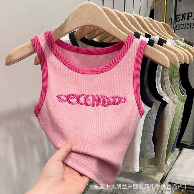 Chaleco pequeño de estilo coreano, mujer dulce y caliente con bordado en el interior, vestido corto sin mangas, base envuelta en el pecho, hermosa camisa de espalda