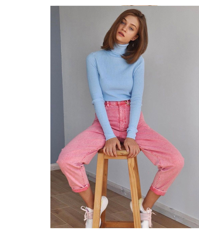 Women's High Collar Knitted Pullover Long Sleeve Sweater Top_voghion.com