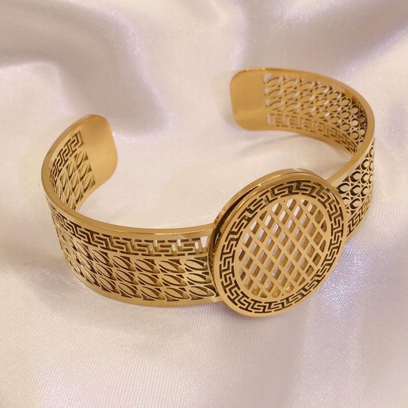 Titanium Steel Bracelet And Ring Set Open Hollow Minimalist Design_voghion.com
