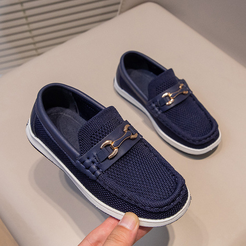 Children's Single Shoes for Spring and Autumn, Knitted Shoes for Big Kids with British Style Leisure Shoes, Slip-on Bean Shoes