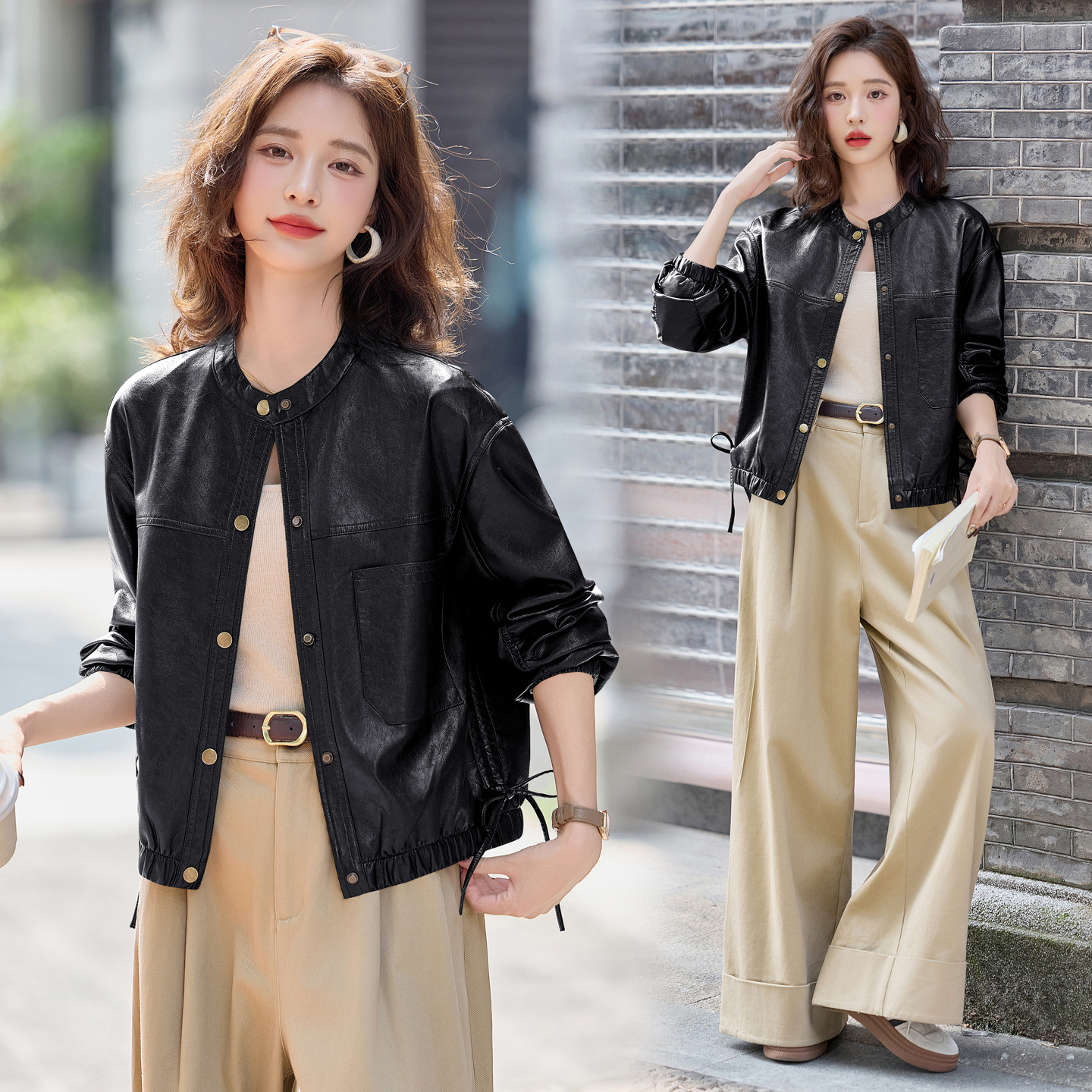 Haining Sheepskin Leather Jacket Women's Short 2025 Spring and Autumn Style Small Temperament Casual High-End Leather Jacket