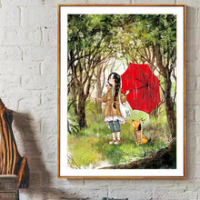 蒙娜丽莎十字绣2021新款线绣卡通人物印花卧室红伞女孩风景小件绣