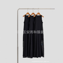 法式度假风圆领蕾丝醋酸背心裙女2025夏款高腰显瘦凉感舒适连衣裙