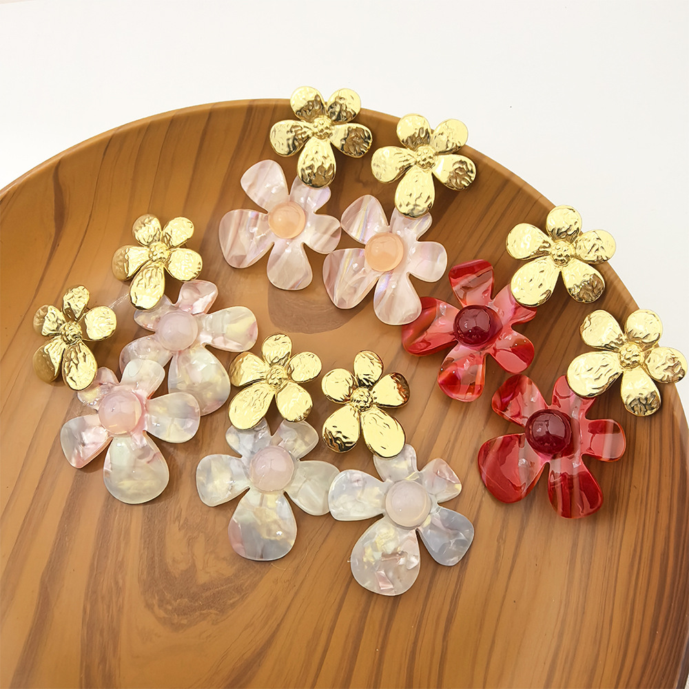 Flower Pattern 1 Pair Cute Vacation Flower Plating 304 Stainless Steel Drop Earrings