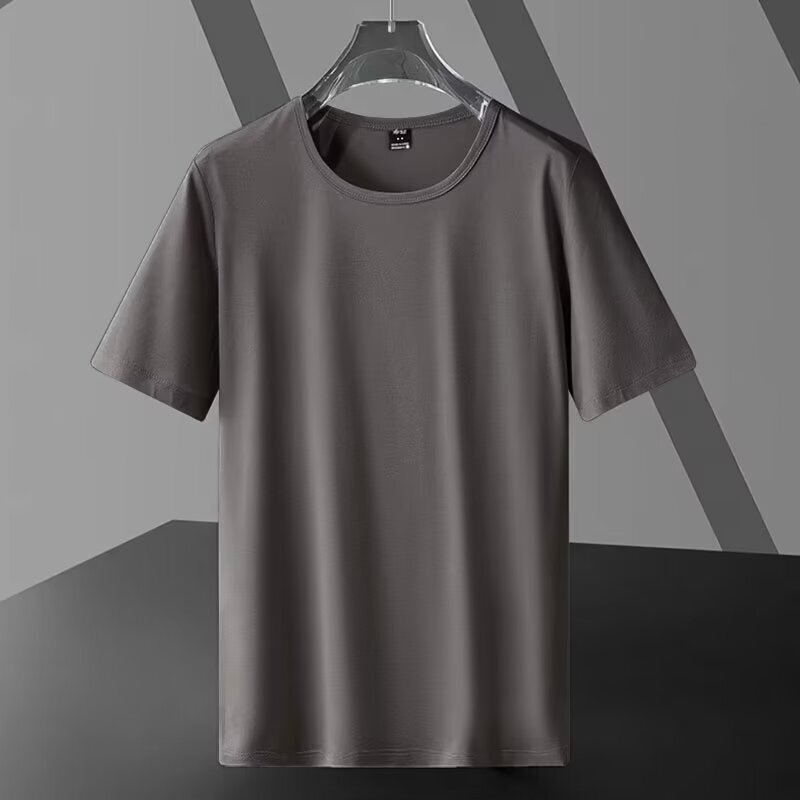 Men's Solid Color Summer Plus Size Fat Men's Short-sleeved Crewneck T-shirt Advertising Shirt Loose Casual All-match Top Small Shirt