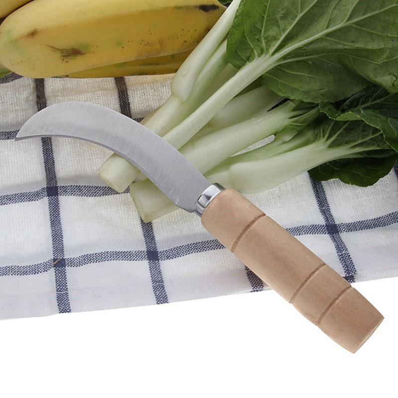實惠新款不鏽鋼水果刀菠蘿刀 木柄香蕉彎刀多功能水果削割菜刀