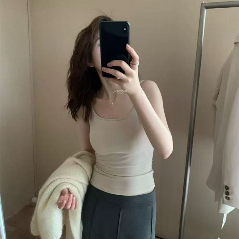 Metwo Camisole Women's Autum New Large U-Neck Slimming Look with Chest Pad Inner Vest Outer Wear 9017 # Metwo Camisole Women's Autum New Large U-Neck Slimming Look with Chest Pad Inner Vest Outer Wear 9017 #