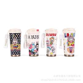 跨境316不锈钢杯高颜值保温杯拉布布图案3D创意双饮吸管咖啡杯