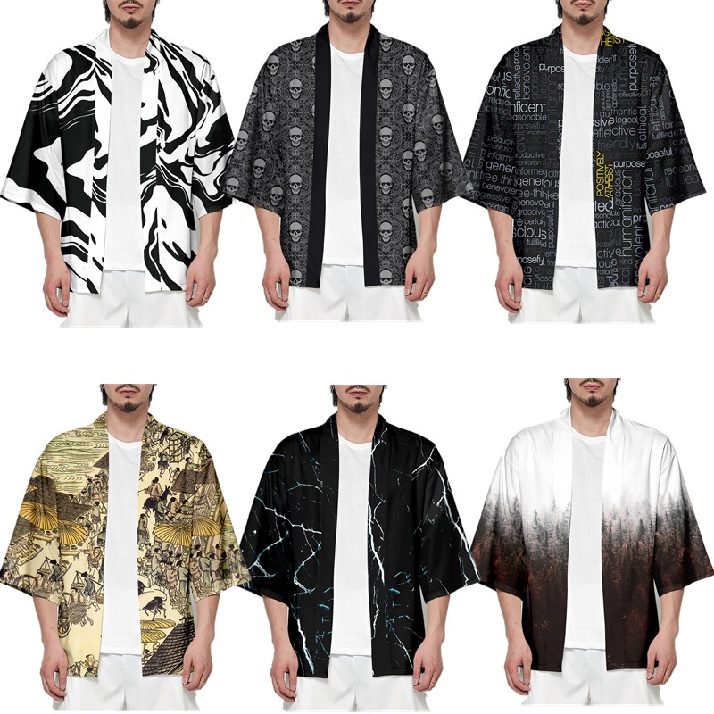 Factory direct European and American new hybrid creative feather kimono Cape 3D digital printing cos cardigan coat