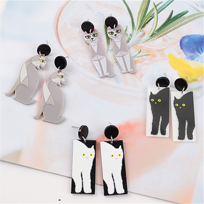 Wholesale Jewelry 1 Pair Cartoon Style Cat Arylic Drop Earrings display picture 1