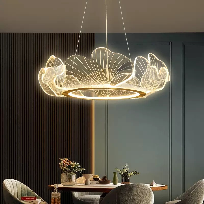 Lámparas de sala de estar nórdicas personales simples lámpara de restaurante de hojas de loto dormitorio principal creativo red de arte de sangarra lámpara LED