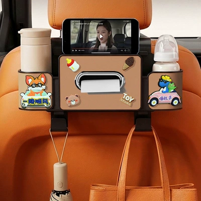 organizer, car seat back multifunctional, Car cup holder/beverage holder - all-the-best-on-your-journey-4-in-1-seat-storage-box-4th-generation-brown