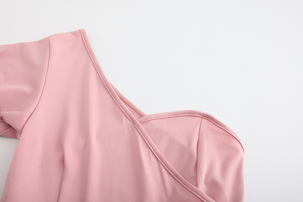 Women Clothing Spring Sexy One Shoulder Double Sleeve Solid Color Romper