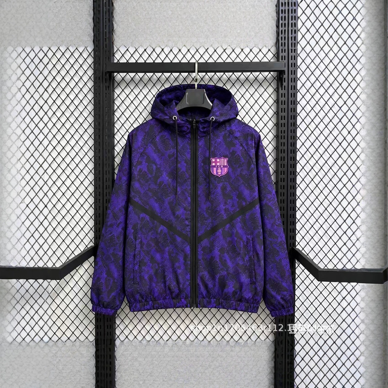 Purple Football Jacket with Barcelona Team Logo, Men's Spring and Autumn New Fashion Brand Casual Zip-Up Sports Windbreaker