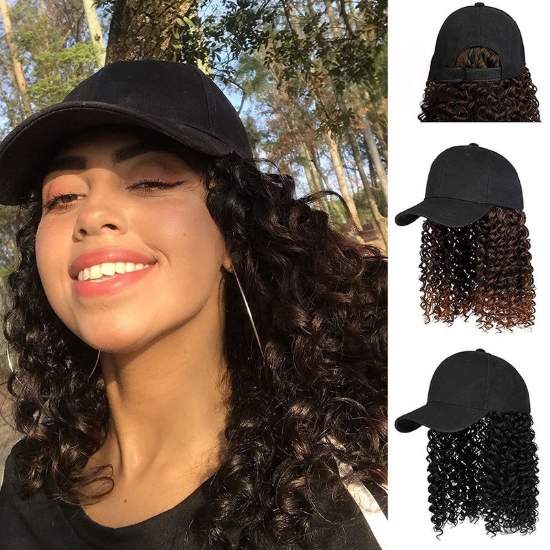 Foreign Trade Wig African Long Curly Hair Black Baseball Cap Integrated Screw Curls Small Curls Natural Wholesale Short Hair