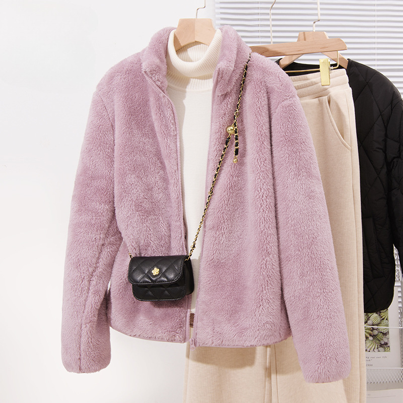Fleece-Lined Thickened Sweatshirt Cardigan Pink Women's Autumn/Winter 2024 New Style Petite Fuzzy Lazy Style Fleece-Lined Thickened Sweatshirt Cardigan Pink Women's Autumn/Winter 2024 New Style Petite Fuzzy Lazy Style