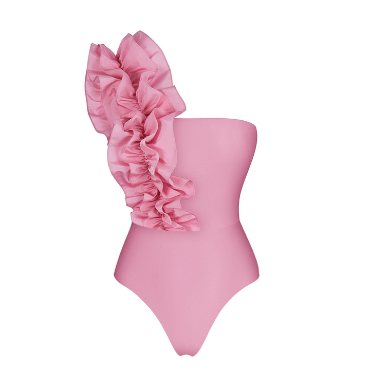 GraceChic GraceChic 2025 European And American Swimwear New Pink Design Ruffled One-Piece Swimsuit Set For Women Cross-Border Hot Item 25364_voghion.com