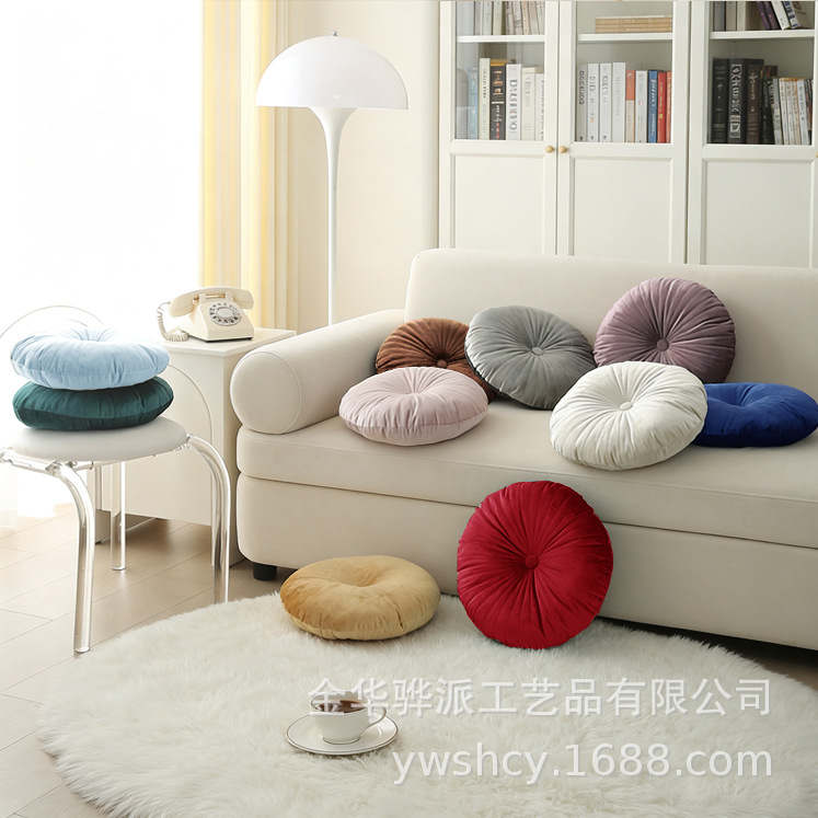 Pumpkin-Shaped Pillow, Bed Headboard Cushion, Solid Color Velvet Round Pillow, Sofa Lumbar Pillow, Office Seat Cushion, Waist Support