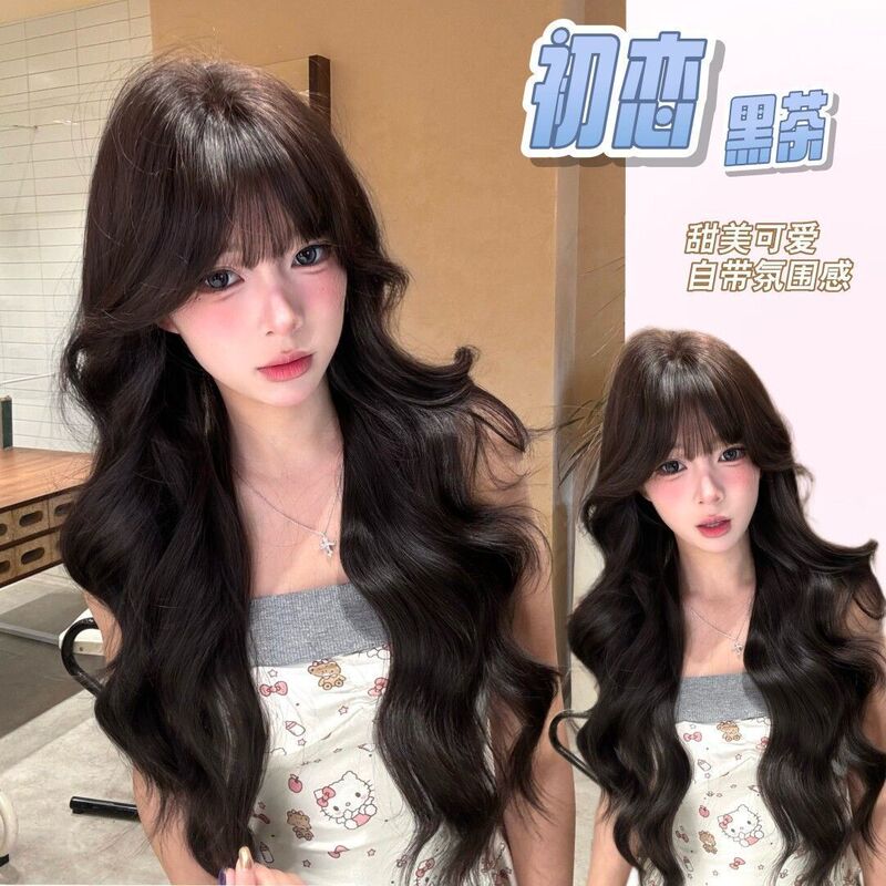 First Love Wig Summer Upgrade New Style Daily Fashion Black Big Wave Fluffy Medium-Length Curly Hair Realistic Full Wig