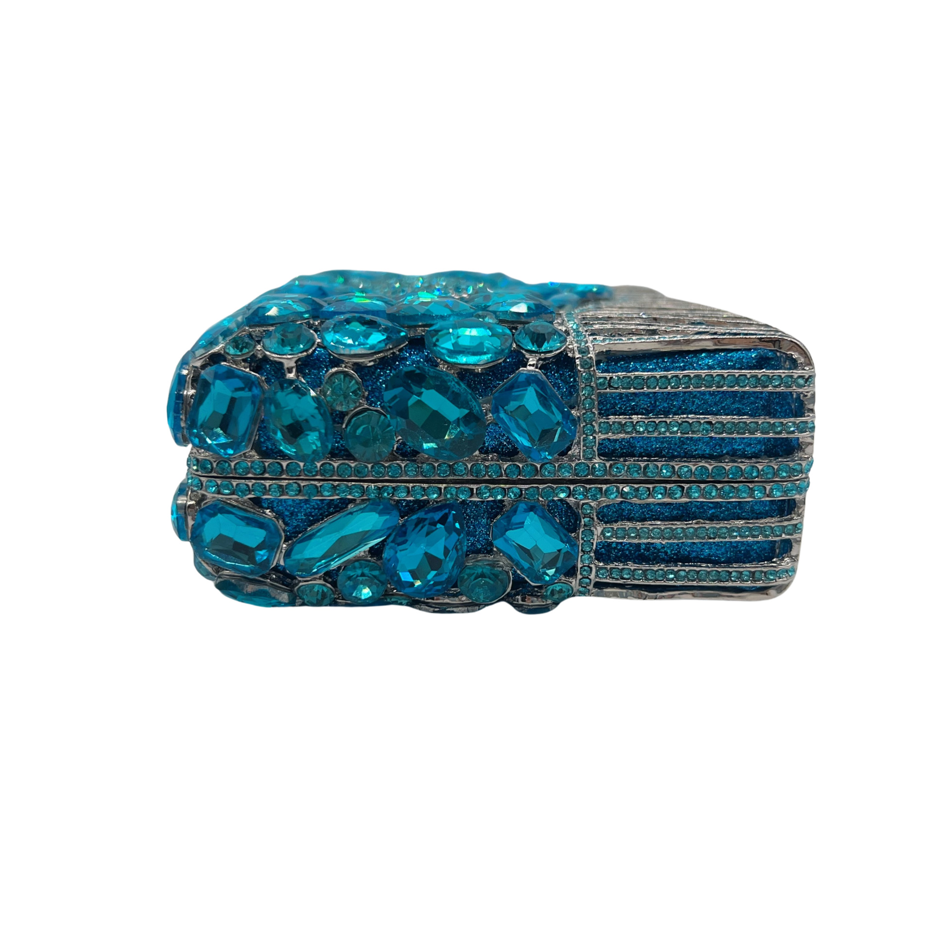 Túi clutch nữ cầm tay đính đá kim cương nước dự tiệc phong cách Âu Mỹ — Màu xanh nước hồ, Cá tính đặt làm