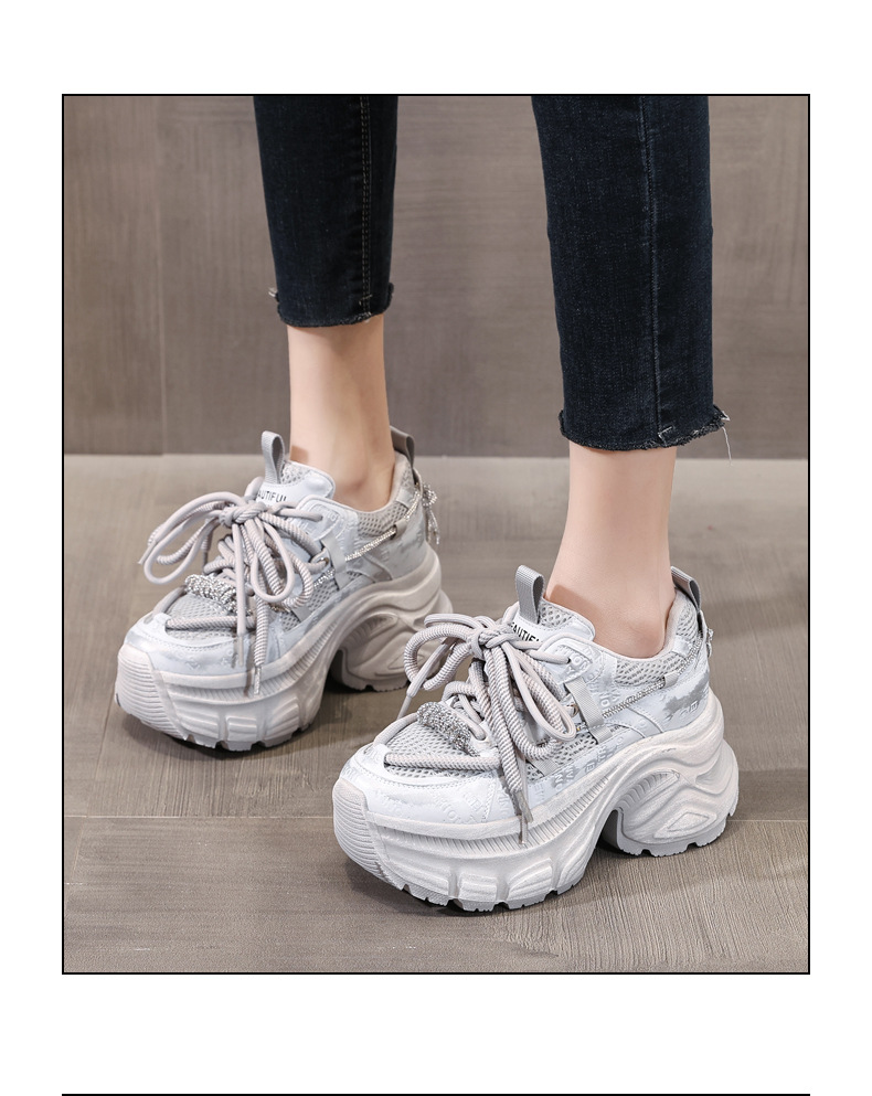 Giày sneaker nữ đế dày độn cao mặt lưới thoáng khí phong cách thể thao — Màu trắng chi tiết 16