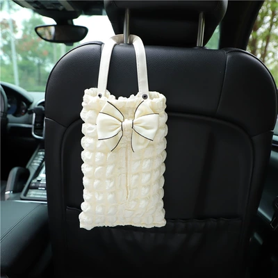 Car tissue box/set – Tissue Hanging Bag - mibubble-fuge-hanging-tissue-box-beige-bow