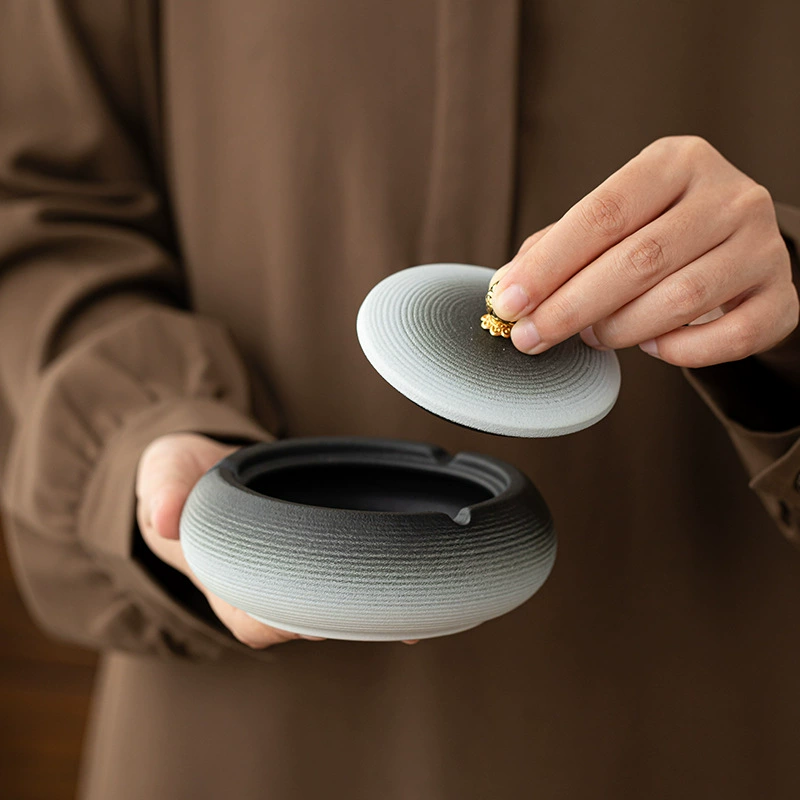 Грубая глиняная крышка пепельница китайский стиль дома гостиная керамическая пепельница анти-летающая пепельница