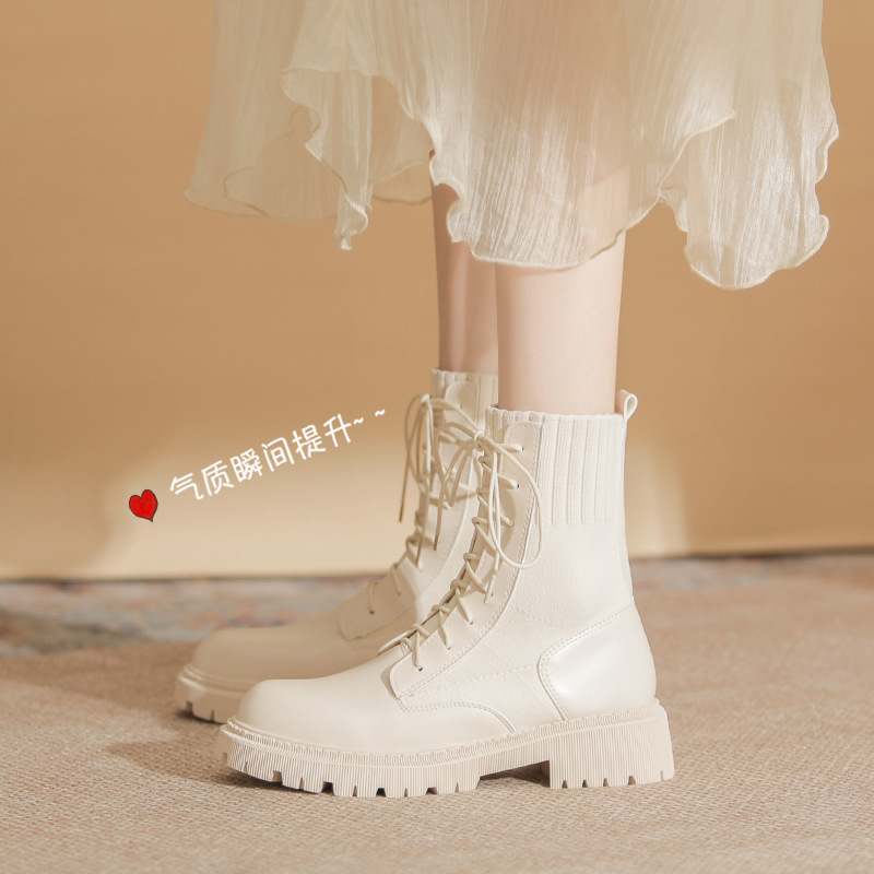 Gamini 2023 autumn and winter New Martin boots women's white lace-up short slimming thick-soled short boots 6203-B