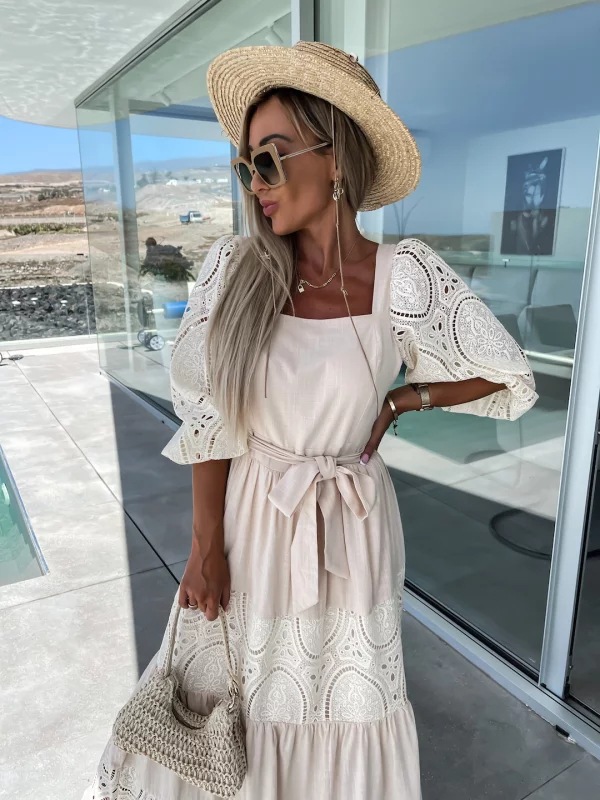 Women's Swing Dress Vacation Square Neck Half Sleeve Solid Color Maxi Long Dress Holiday display picture 5