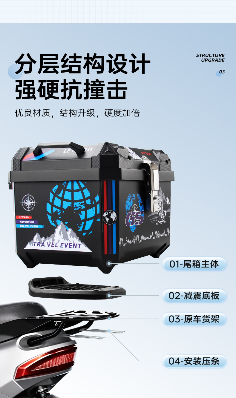 Universal motorcycle tail box for electric vehicles, not made of aluminum alloy, suitable for Ninebot and other electric scooters, used as a storage box in the rear