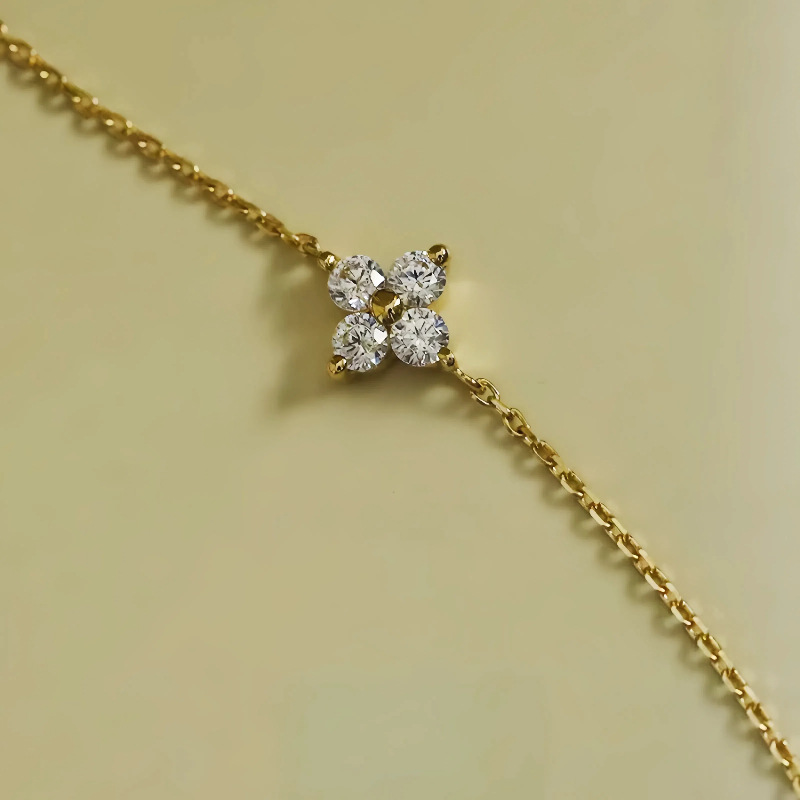 S925 plata esterlina chapado en oro 14K clásico cuatro hojas brazalete mujer diseño minimalista con flores de diamantes moda accesorios de pie versátiles