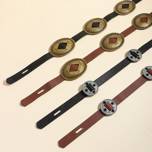 New European and American retro ethnic style metal carved belt fashionable women's casual and versatile punch-free belt accessories