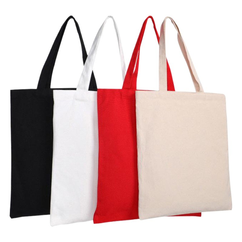 En stock bolsa de lona portátil en blanco personalizable logotipo de impresión en color de un solo hombro bolsa de compras bolsa de algodón de entrenamiento publicitario