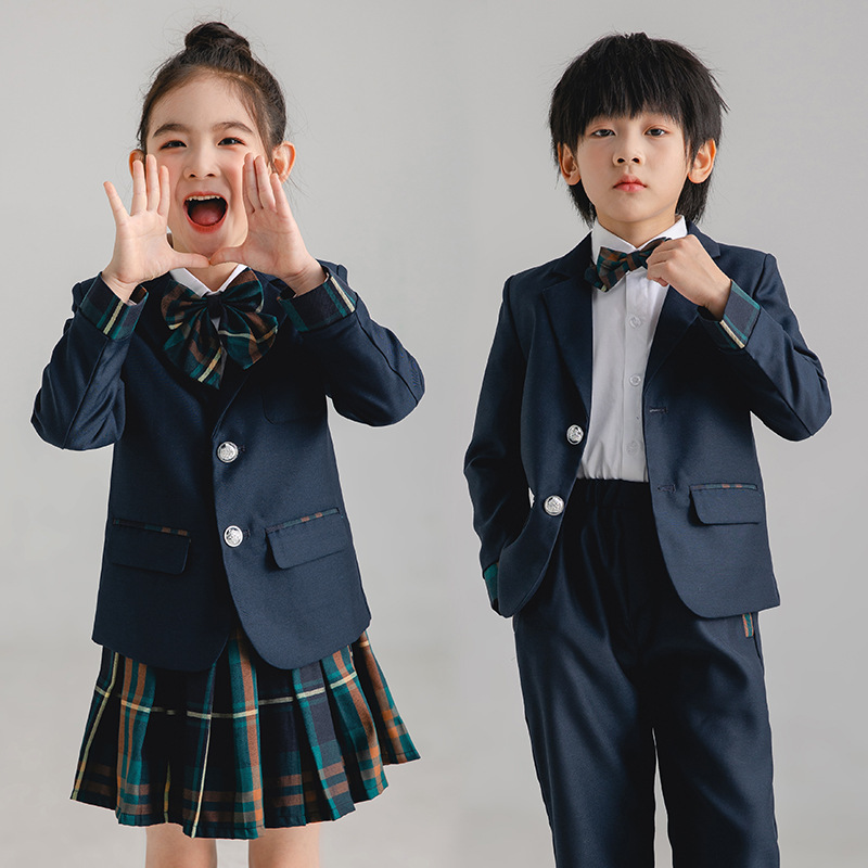 Pupil Suit School Uniform British Style Class Suit Kindergarten Garden Suit Girls' Prellis Dress Suit Eeloquence Performance Dress
