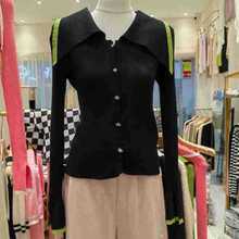 2023年纯色长袖秋冬针织衫外搭批发撞色披肩女开衫荷叶袖春秋款