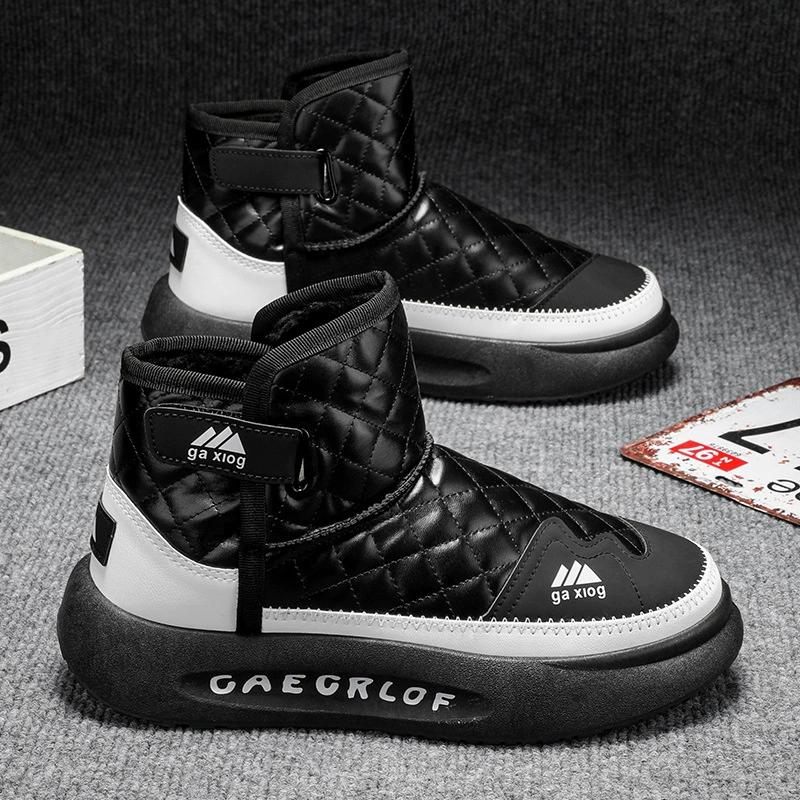 Снежные сапоги мужская обувь зимняя наружная водонепроницаемая меховая пуховая ватная сапоги плюс бархат утолщенные и теплые северо-восточные хлопчатобумажные туфли