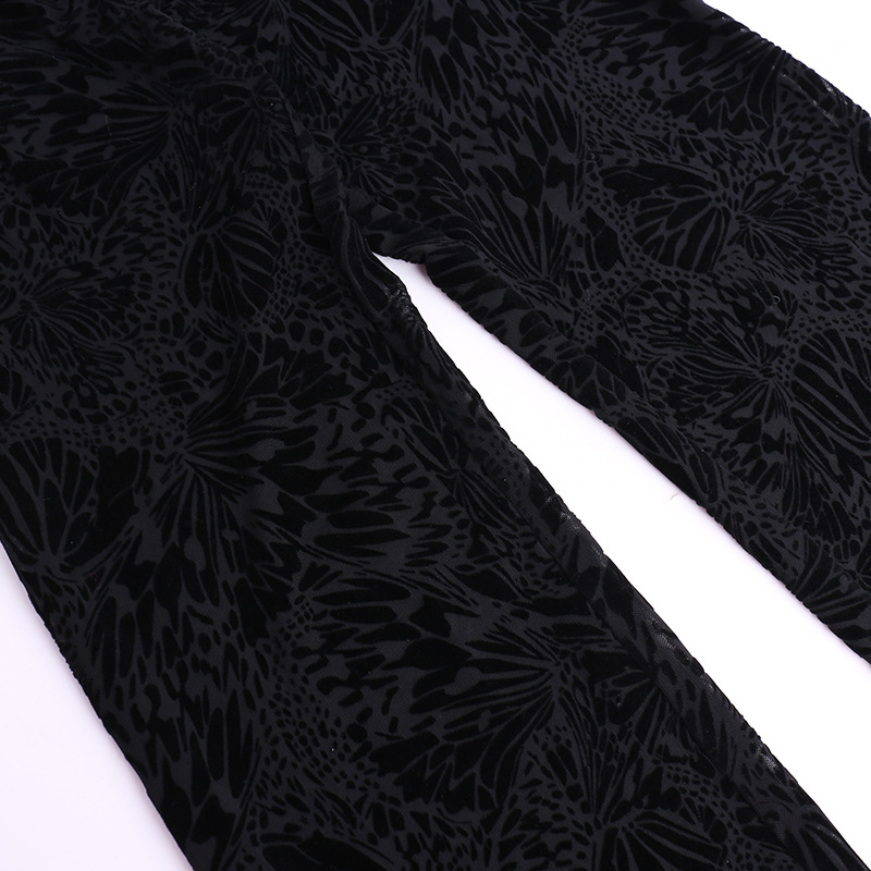 Flocking Lace Up Waist Tube Top Top Trousers Suit Spring Two Piece Suit