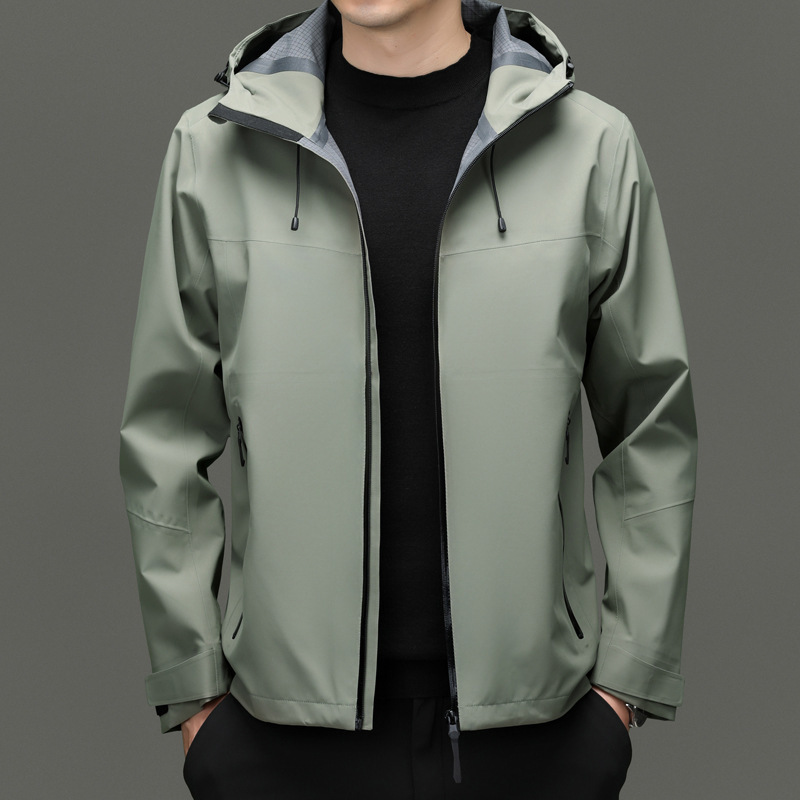 Business Casual Men's Long Sleeve Jacket Spring and Autumn New Hooded Cardigan Lapel Jacket Solid Color Casual Soft Shell Jacket