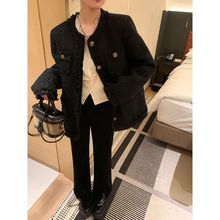 黑色毛呢外套女秋冬新款韩版气质高级感粗纺小香风上衣大码女装