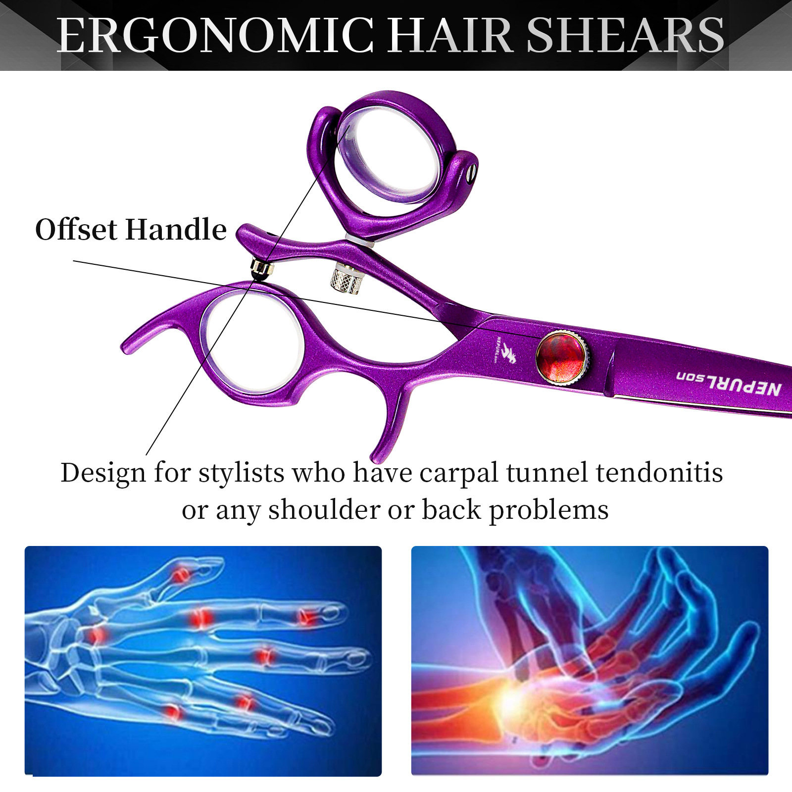 Forbici dentali piatte Napson da 6 pollici con manico girevole a 360 gradi, colore viola._voghion.com