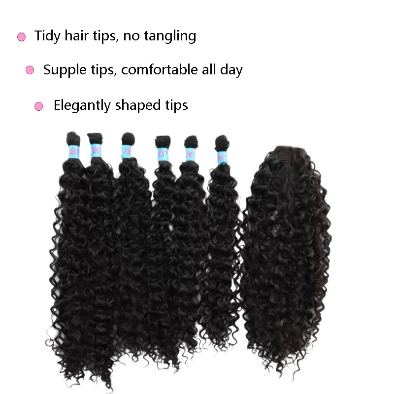 Perucas transfronterizas agua 6 + 1 cortina de cabello bloque de cabello Europa América África damas seda de alta temperatura pequeña fábrica de cabello largo al por mayor image 5