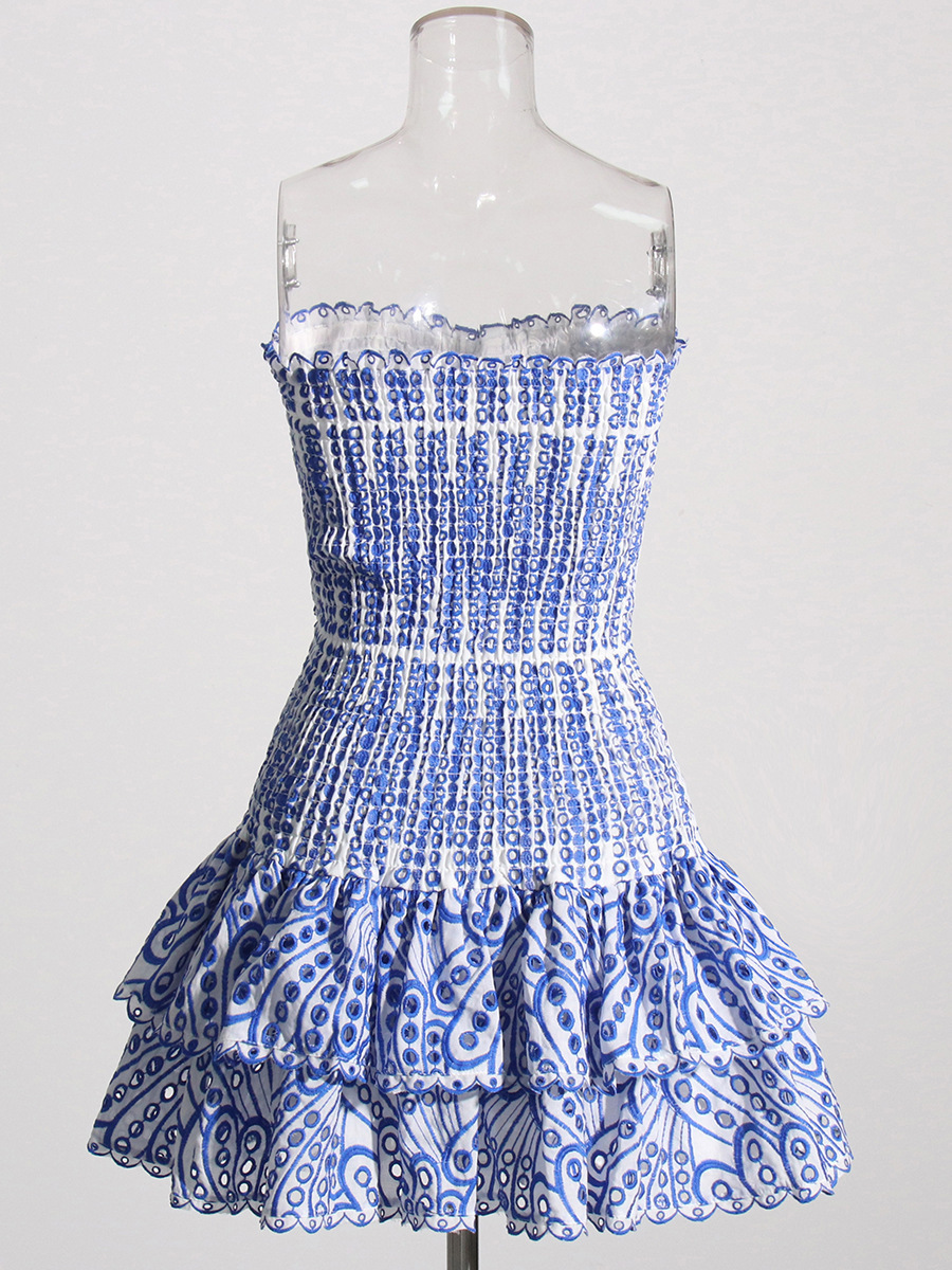 Cross-border European And American Embroidered Dress Women, 2025 New Model, High-end Strapless Off-shoulder Puffy Mini_ecoleips.com