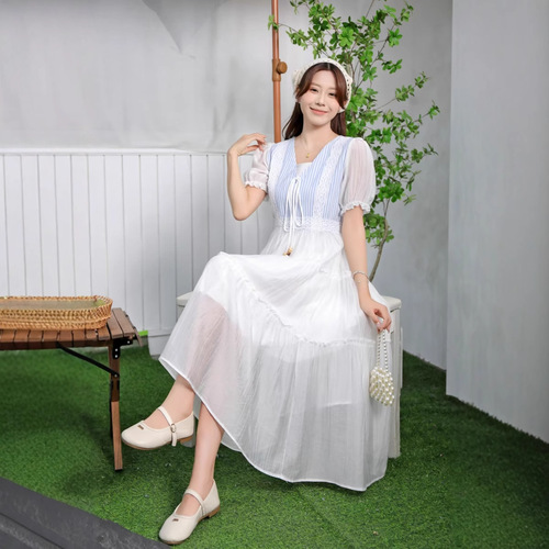 Skirted Girl 2025 Summer Two-Piece Forest Style Waist Cincher Meat Hiding Slimming Sweet Short Sleeve Tea Party Dress