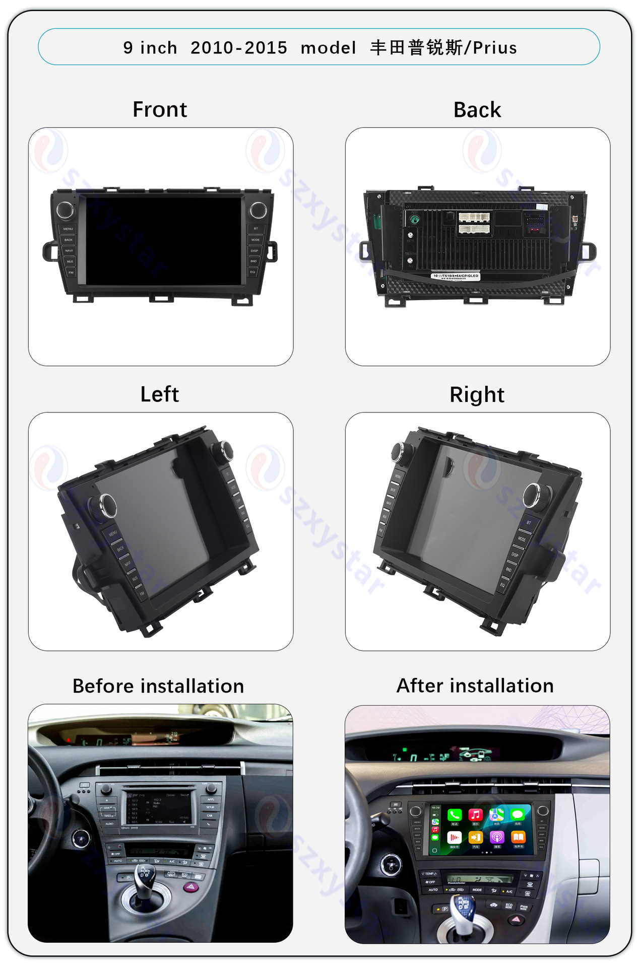 Suitable for 9-Inch 10-15 Model Toyota Prius Android Wireless Carplay Navigation 360 Panoramic All-In-One Machine
