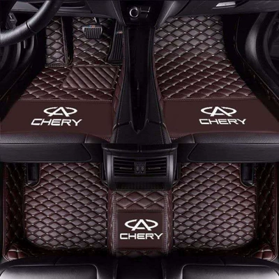 Modelə uyğun ayaqaltı — coverage car floor mats - tiggo-3x-single-layer-coffee-color-with-car-logo
