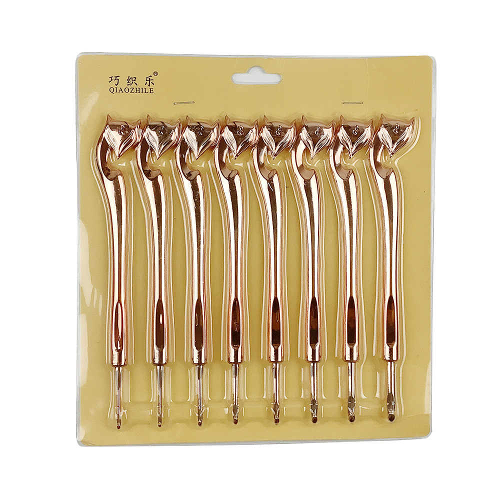 Herramientas de tejido transfronterizas agujas de suéter mango de plástico chapado agujas de cabeza de zorro de color un conjunto de 8 piezas