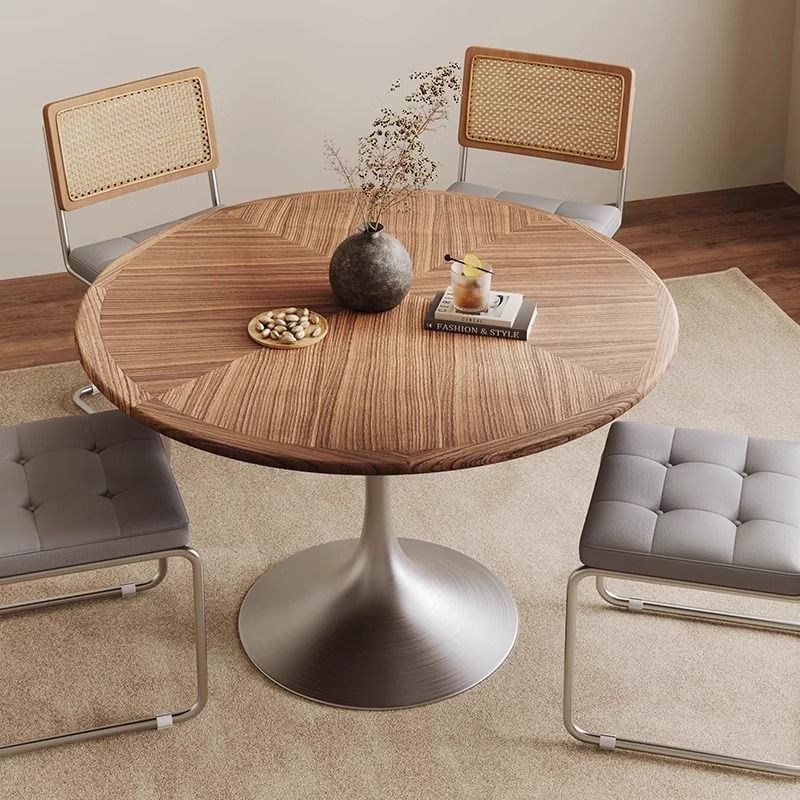 Solid Wood Nordic Round Table Tulip Retro Stainless Steel Small Apartment Modern Simple Home Dining Table Round Dining Table